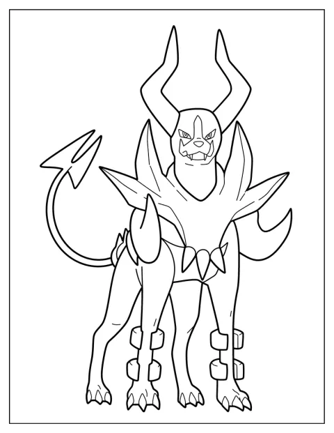 Mega Houndoom står med sine karakteristiske horn og knogledekorationer.