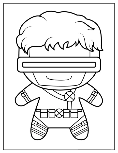 Cyclops från X-Men står i en söt och enkel stil.