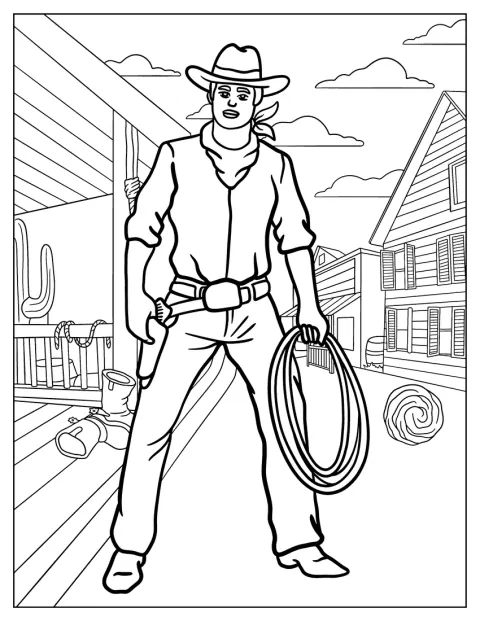 Cowboy seisoo lasso kädessään.