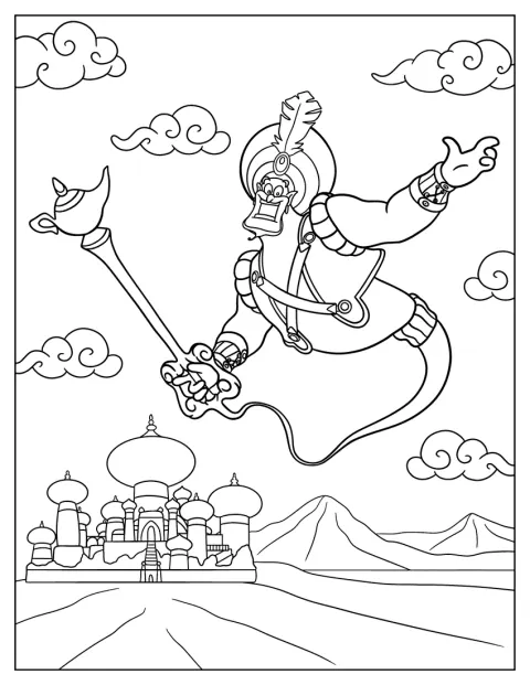 El Genio aparece junto a un palacio con aire mágico.