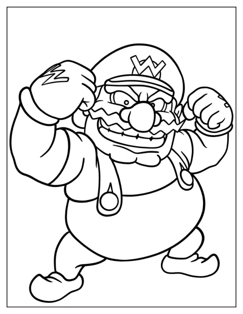 Wario contrai os braços para mostrar os músculos.