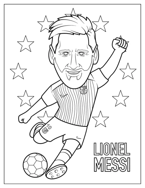Der gezeichnete Lionel Messi läuft an und schießt den Ball.