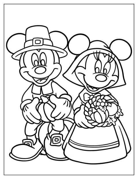 Mickey og Minnie Mouse fejrer Thanksgiving iført festlige kostumer.