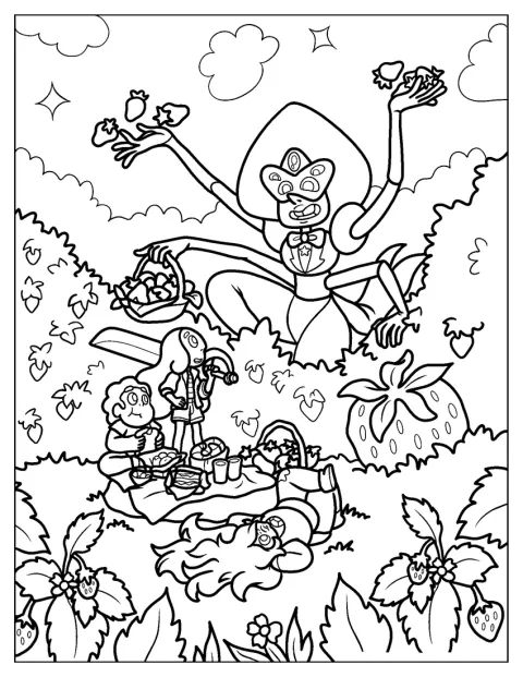 Steven Universe pique-nique avec Connie, Sardonyx et Amethyst.