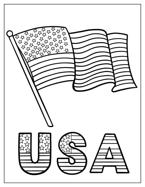 Simple Coloring Page of USA Flag