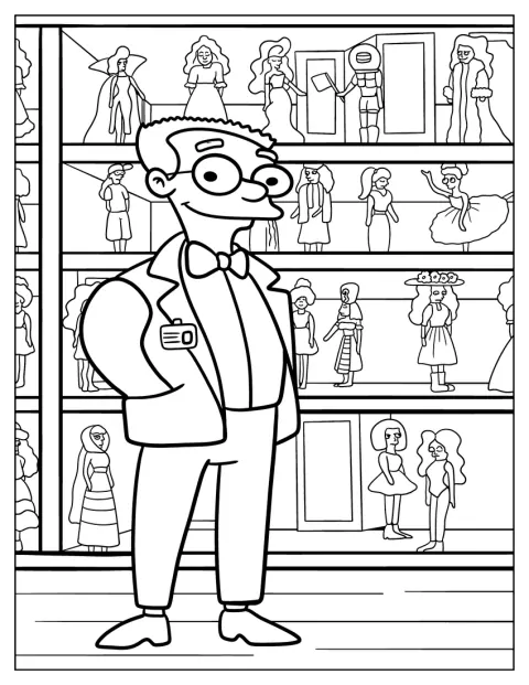 Smithers büszkén áll a babagyűjteménye előtt.