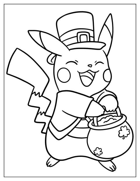 Pikachu indossa il costume da leprecauno per festeggiare San Patrizio.