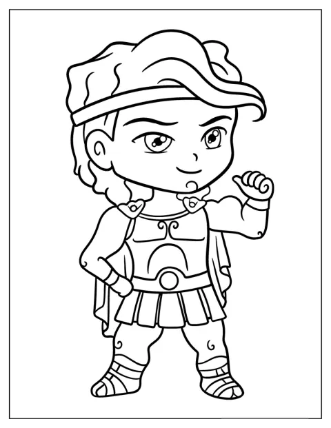 Hercule apparaît sous une forme chibi, avec une petite silhouette.