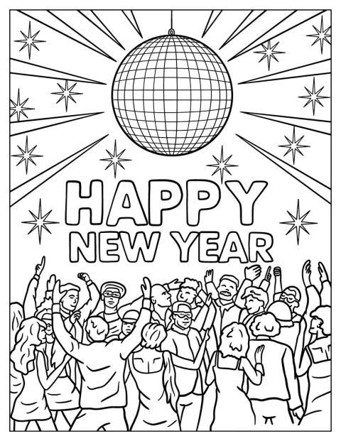 Paare tanzen unter einer Discokugel auf einer Silvesterparty.