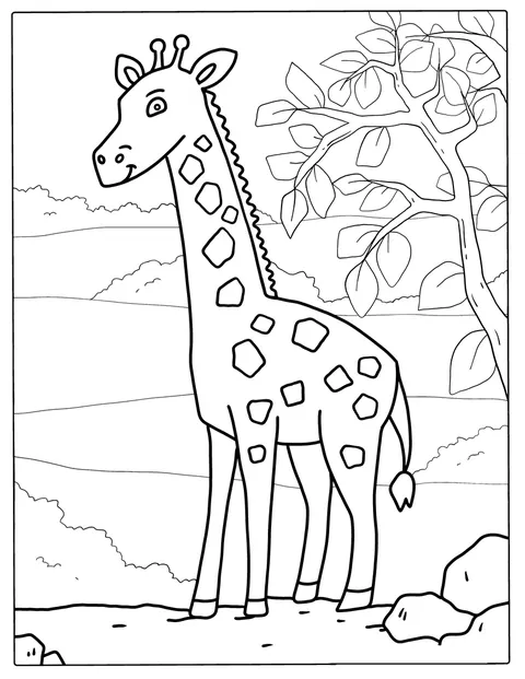 Kirahvi seisoo pitkine kauloineen ja täplineen.
