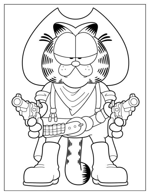 Garfield ist als Cowboy mit passender Kleidung dargestellt.