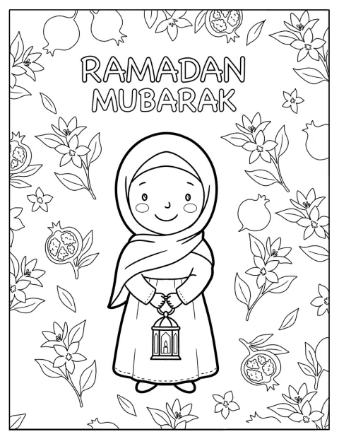 Hidzsábot viselő mosolygó lány tart lámpást a ramadáni éjszakában.