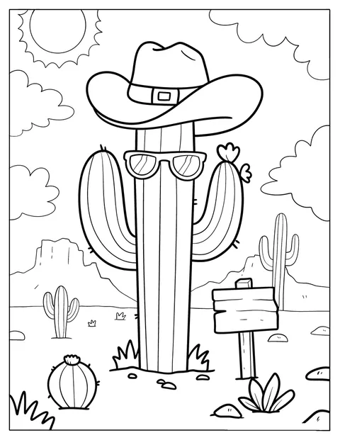 Un cactus vestito da cowboy porta un cappello e occhiali da sole.