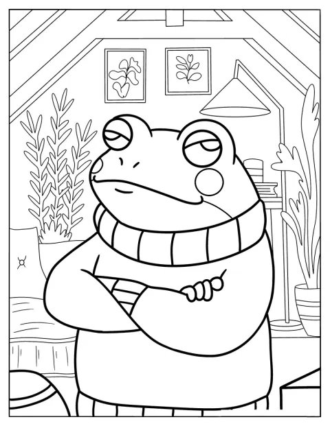 Serious Frog In A Sweater Coloring Page