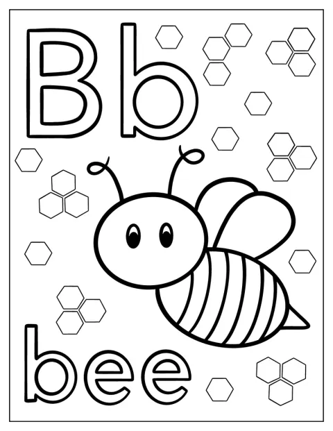 Kawaii Letter B Coloring Page With Cartoon Bee