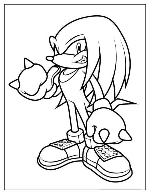 Knuckles l’Échidné apparaît seul, dessiné en contour simple.
