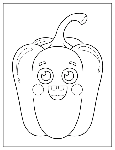 Paprika s obličejem a úsměvem stojí jako veselá zeleninová postavička.