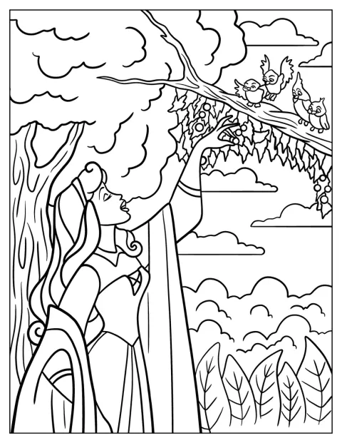 Aurora din Sleeping Beauty cântă, iar păsările o înconjoară.