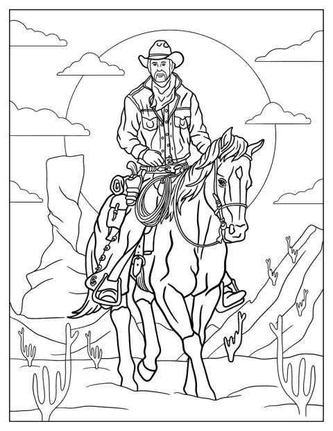Sur son cheval, un cow-boy traverse le paysage.