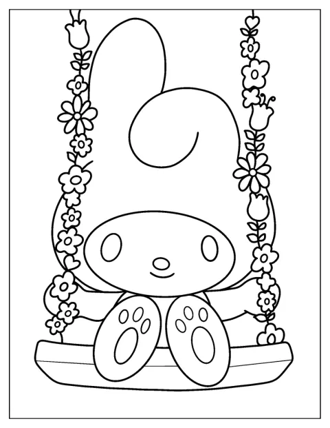 My Melody si dondola felice su un’altalena.
