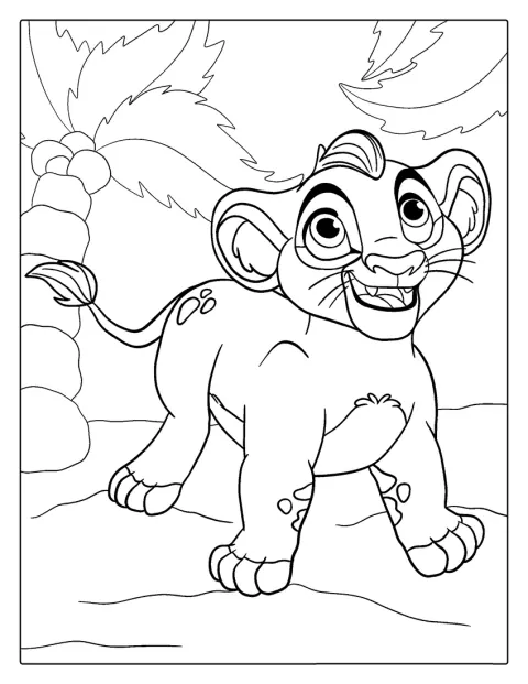 Simba aparece em pé, com a sua juba característica.