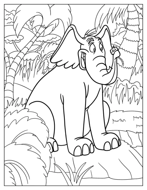 Horton der Elefant hält eine Pusteblume in seinem Rüssel.