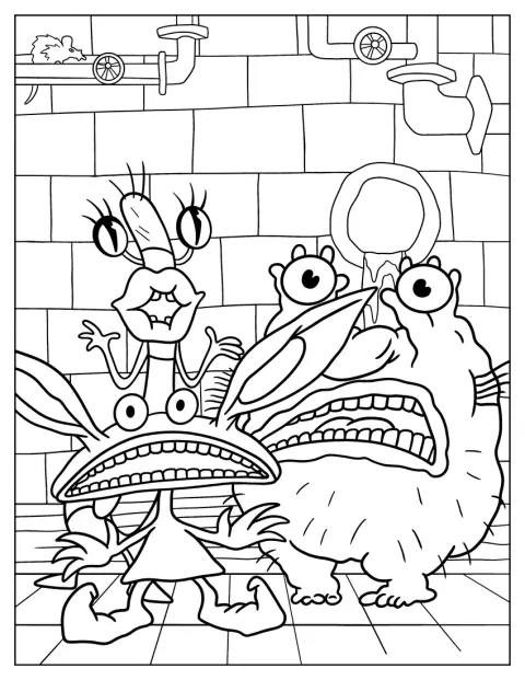 Krumm, Ickis und Oblina aus Aaahh!!! Real Monsters stehen gemeinsam beisammen.