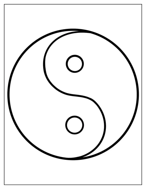 Een eenvoudig yin-yang-symbool staat in het midden van een omlijnde cirkel.