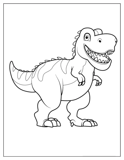 Sarjakuvamainen Gigantosaurus seisoo kuvassa.