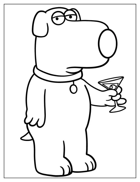 Brian Griffin hält ein Cocktailglas in der Pfote.