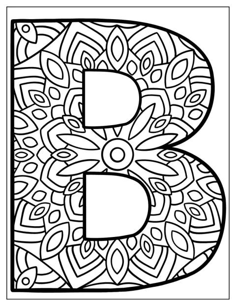 La lettre B majuscule est ornée d’un mandala aux motifs détaillés.