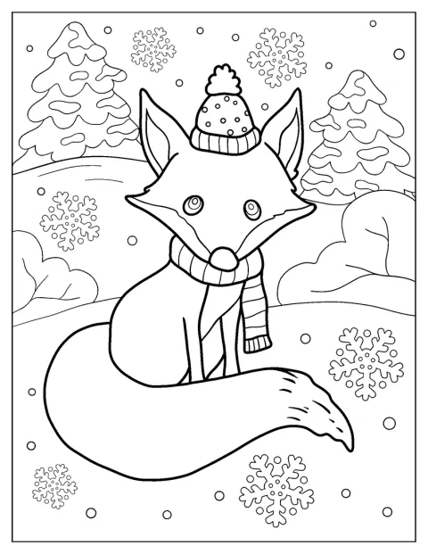 Cute Fox With Hat In Snowy Forest