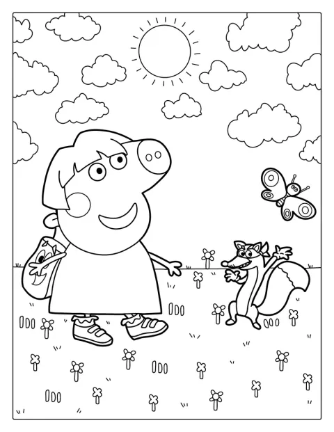 Peppa malac Dora, a felfedező ihlette ruhában látható.