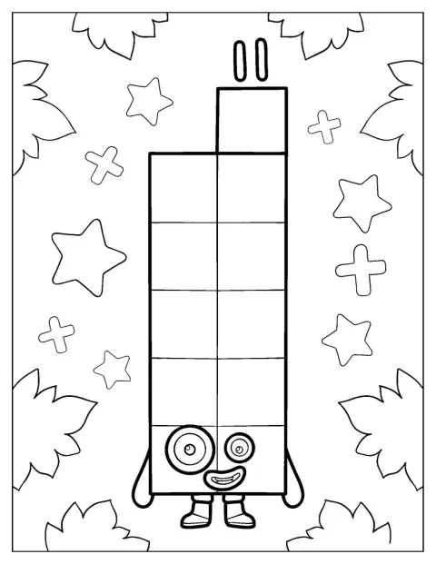 Blade og stjerner omgiver Numberblocks 11.