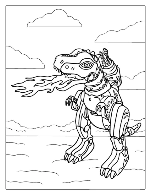 Un dinosaurio robótico posa con aspecto imponente.