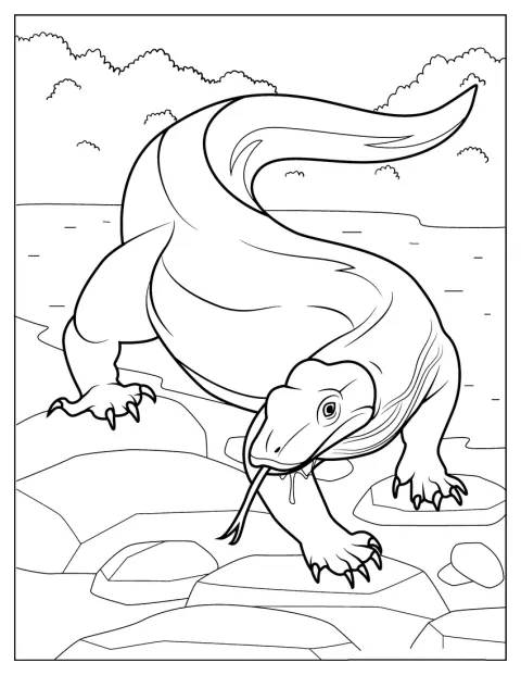 El contorno sencillo de un dragón de Komodo muestra su cuerpo y sus patas.