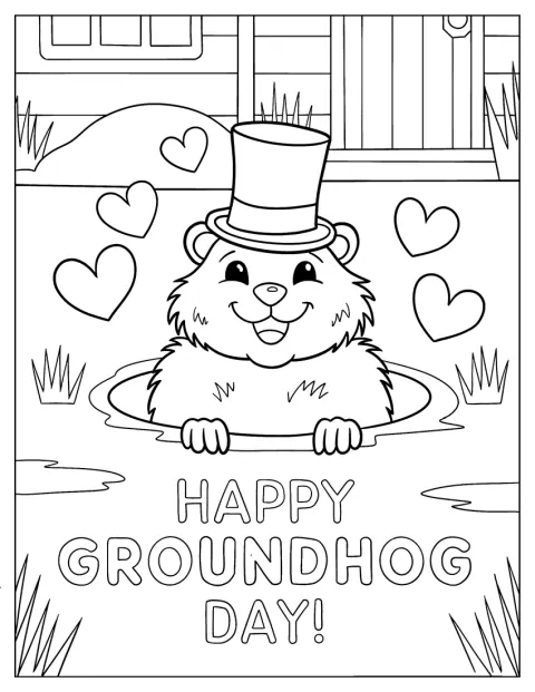Omringd door hartjes wenst een bosmarmot je een fijne Groundhog Day.