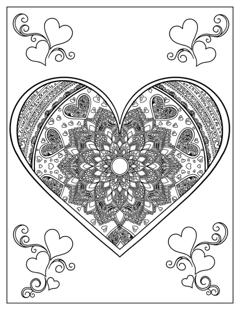 Ein Herzmandala füllt das Bild mit kunstvollen, verschlungenen Mustern.