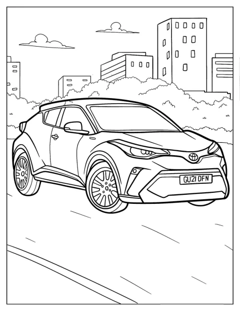 Dans une rue urbaine, une Toyota C-HR 2022 est à l’arrêt.