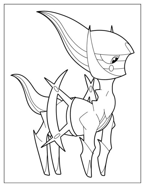 Arceus w uroczym stylu chibi stoi w centralnej części ilustracji.
