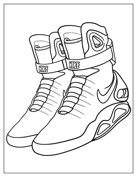 Une Nike Air Jordan est dessinée en contour, vue de profil avec ses lacets.