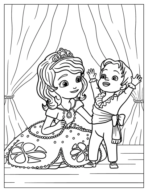 Sofia het prinsesje staat samen met babyprins James.
