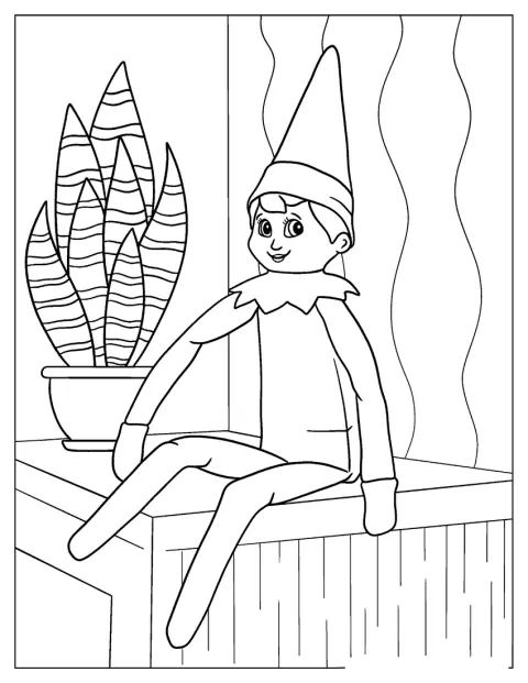 El pequeño Elf on the Shelf posa en una ilustración de trazos simples.
