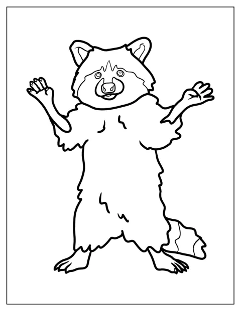 Un mapache de aspecto realista está de pie, mirando hacia delante.