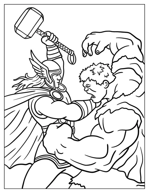 Hulk valt Thor aan tijdens een gevecht.