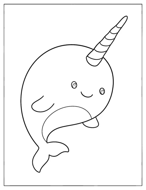 Malé mládě narvala plave pod vodou s veselým výrazem.