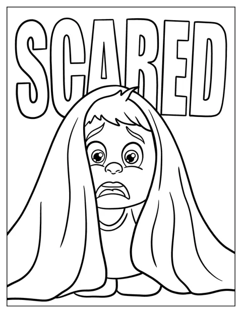 Scared Boy Hiding Under A Blanket Emotion Coloring Page