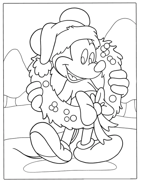 Mickey Mouse aparece rodeado de motivos navideños.