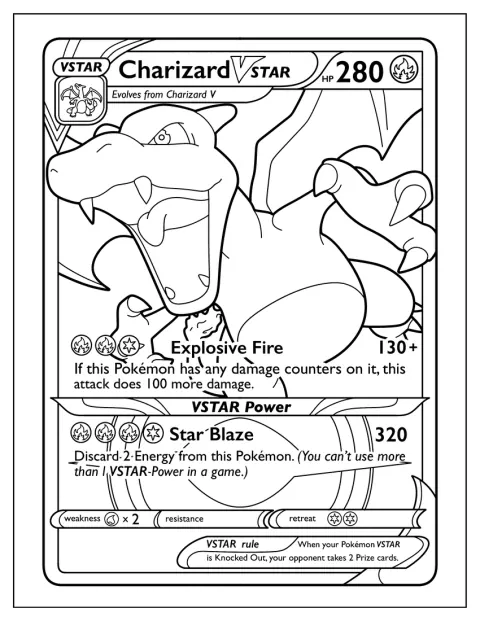 Charizard VSTAR utfører Explosive Fire på et Pokémon-kort.