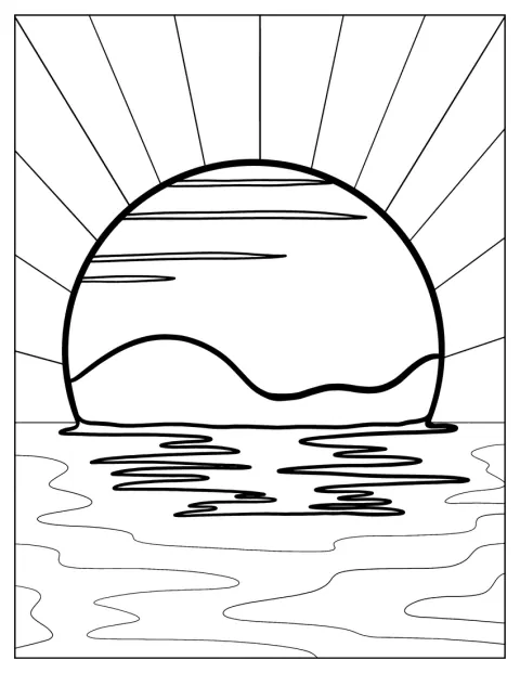 太陽が海の向こうへ沈み、水面を照らしています。